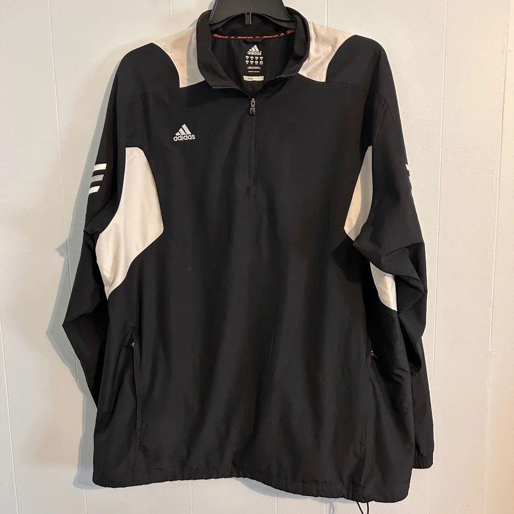 Adidas ClimaProof Scorch Mens XL Quarter Zip Windbreaker Black White Jacket